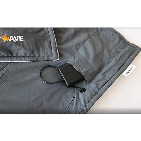 Black Battery Powered Heated Rechargeable Blanket by My Heat Wave - Portable Outdoor Cordless Blanket with USB Charging - 3 Heating Levels(Grey)
