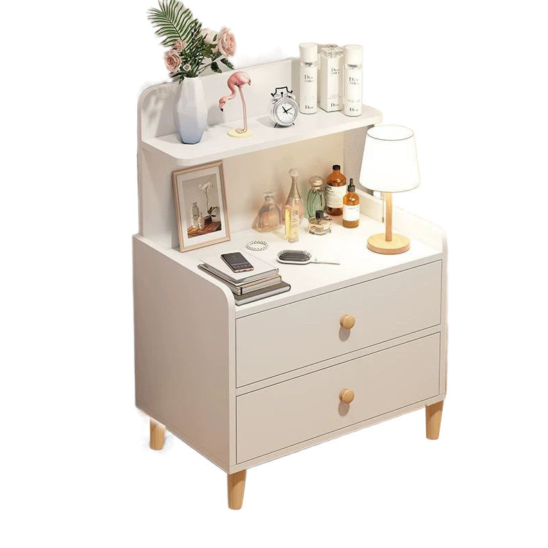 2-Drawer Mini Modern Nordic Style Bedside Table with Shelf, Wooden Nightstand, 70cm Height, for Home, Bedroom, Living Room and Office (White)