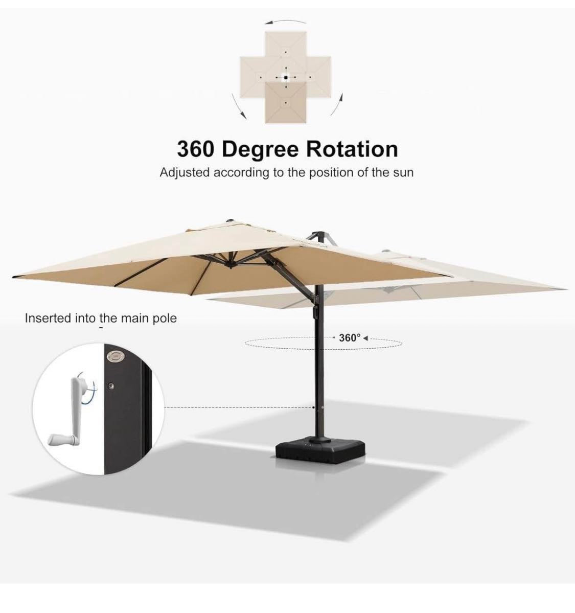 10 ft. Square Dual-Top Aluminum 360° Rotation Offset Outdoor Cantilever Patio Umbrella in Tan with Fillable Base Weights