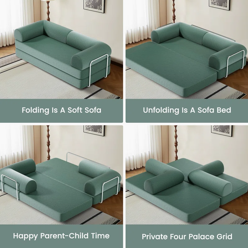 Teddy Sofa Bed Sleeper Chair, Foldable Three Person Fabric Sofa Bed, high Rebound Density Sponge Sofa for Living Room, 150cm