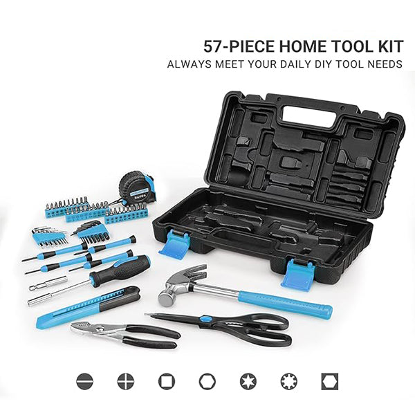 Tacklife Home Tool Kit, 57-Piece Basic Tool kit with Storage Case for Household Repair, Home Improvement and DIY Project Blue