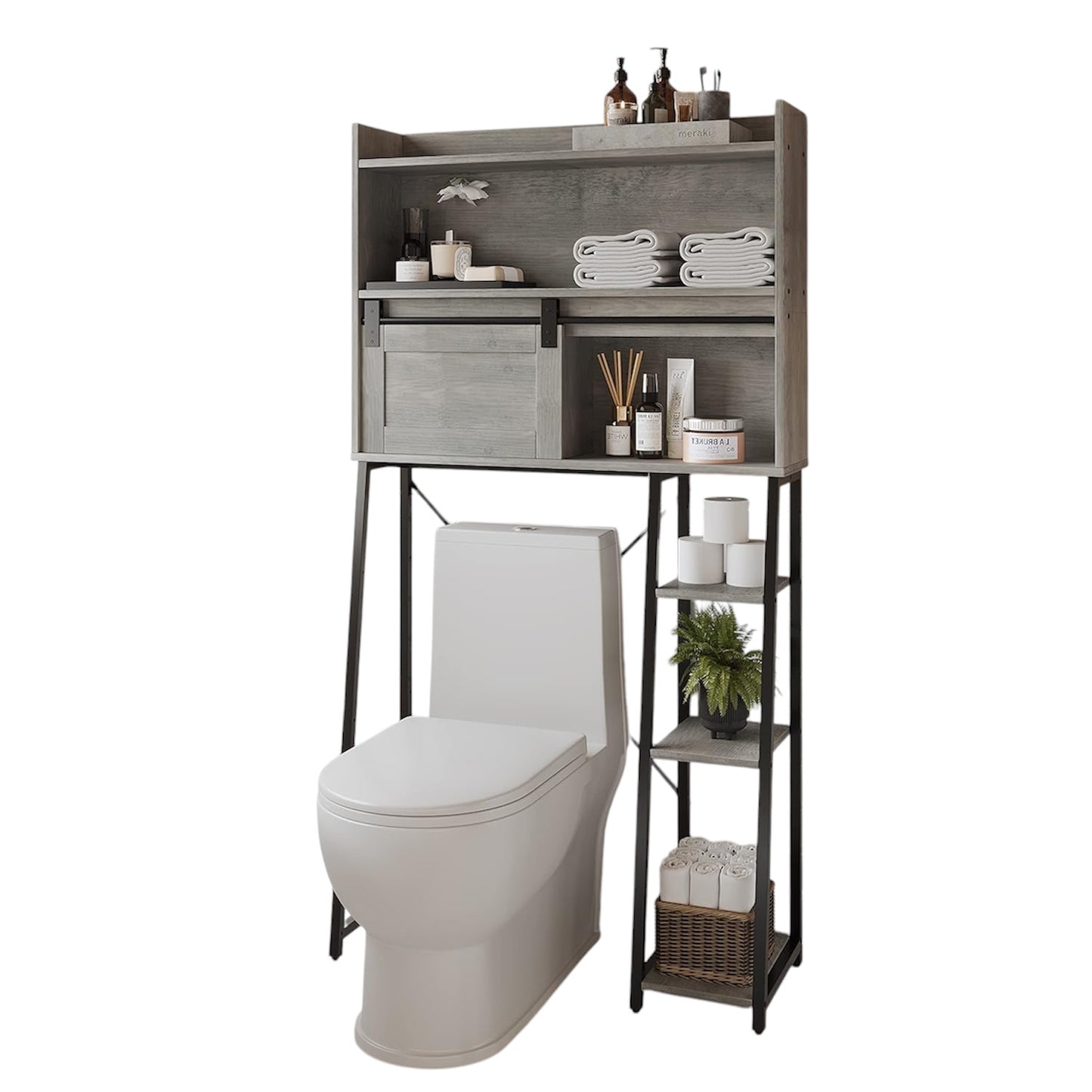 Over The Toilet and Washing Machine Storage Cabinet with Toilet Paper Holder Stand, Mass-Storage Over Toilet Bathroom Organizer with Sliding