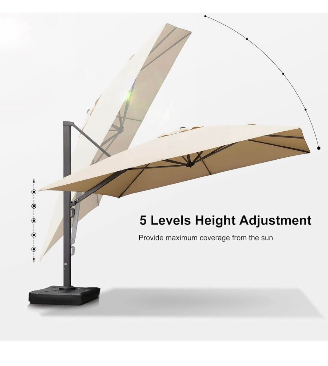10 ft. Square Dual-Top Aluminum 360° Rotation Offset Outdoor Cantilever Patio Umbrella in Tan with Fillable Base Weights