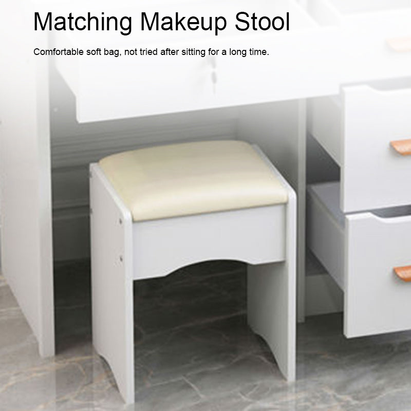 Heart-Shaped Mirror Makeup Vanity Table Set, Dressing Table with Cushioned Stool, 4 Drawers, and Storage Shelves