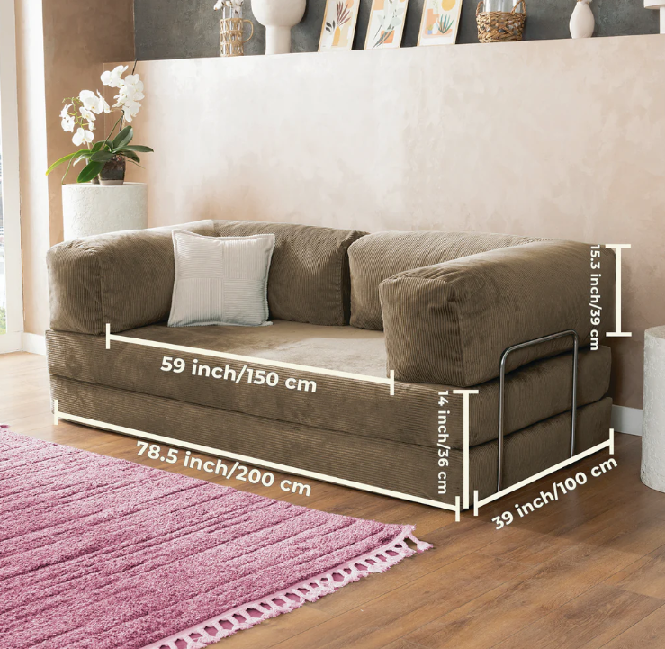 Teddy Sofa Bed Sleeper Chair, Foldable Three Person Fabric Sofa Bed, high Rebound Density Sponge Sofa for Living Room, 150cm