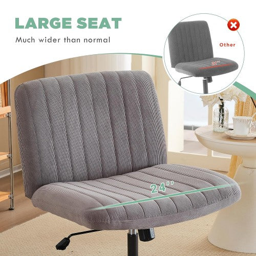Criss Cross Office Chair, Wide Armless Adjustable Swivel Chair, Velvet Upholstery, Stationary Base, No Wheels, Ideal for Home or Office (Grey)