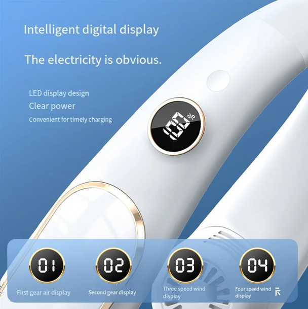 2400mAh Neck Hanging Fan USB Charging Portable 5 Speeds Wearable Cooling Personal Fan