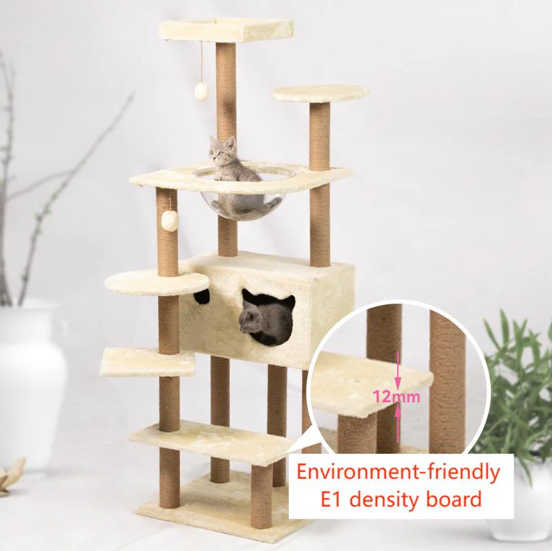 Multi-Level Cat Tree with Scratching Posts, Spacious Hammock, 2 Condos, and 2 Top Perches,Cat Climbing Frame (153 cm Tall)