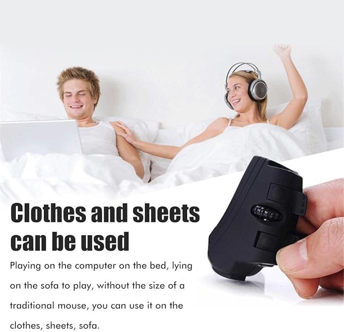 2.4 GHz Wireless Finger Ring Mouse, Rechargeable Mini USB Portable Mouse, Ergonomic Pocket-Sized Mouse for Office, Home, Laptops, Tablets, and Computers