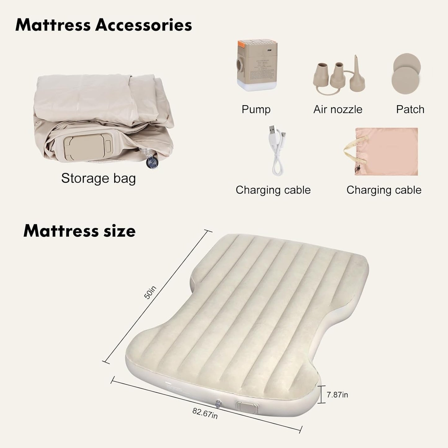 Customized Self-Inflating Mattress for Tesla Model Y (2021–2025), Comfortable Car Sleeping Pad with Cordless Rechargeable Air Pump, Portable Camping Mattress with Storage Bag