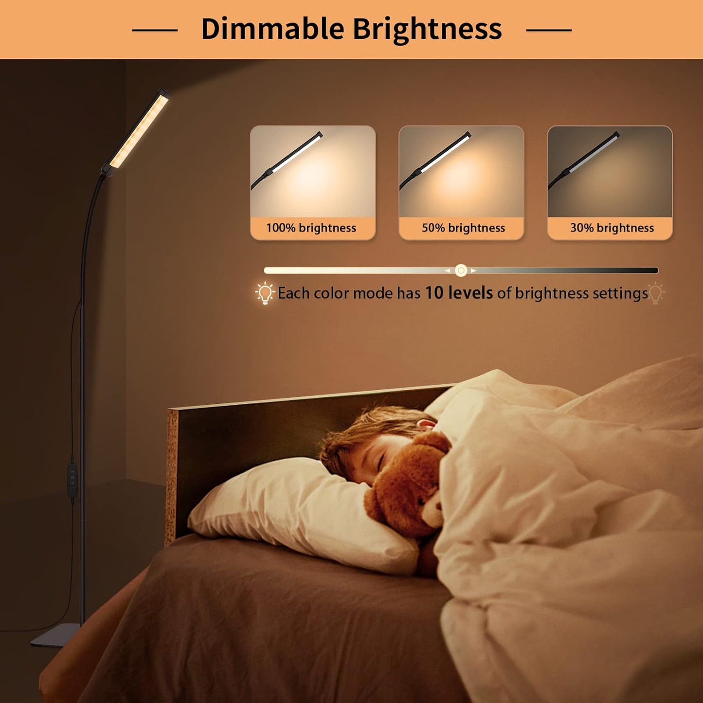 Energy-Efficient Floor Lamp with Dimmable Eye-Care Light – Ideal for Reading, Working, or Relaxing in the Living Room, Bedroom, or Office