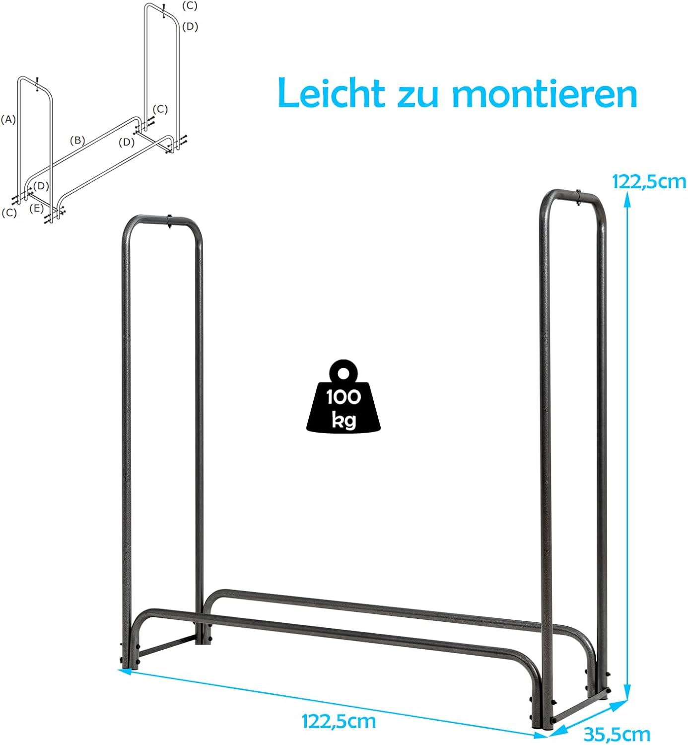 Firewood Rack with Waterproof Cover, 122.5 x 35.5 x 122.5 cm,Firewood Stand for Outdoor Use