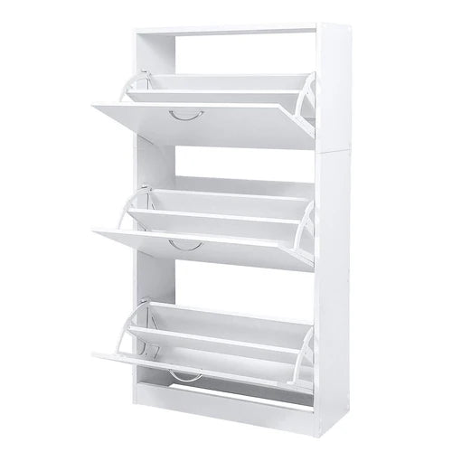 Wooden Flip Down Shoe Rack Organizer, Modern Shoe Storage, 3 Tier 18 Pair