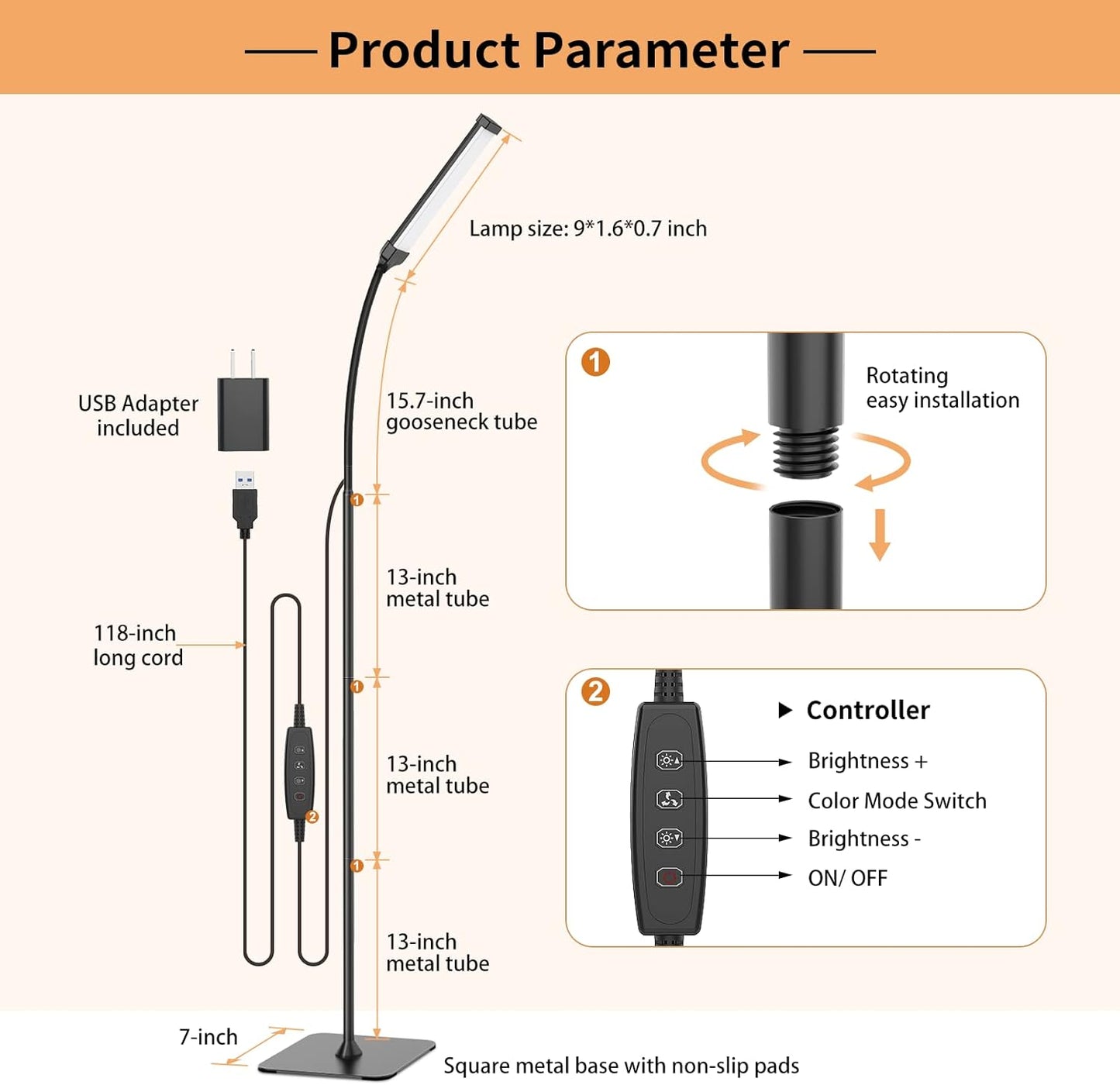 Energy-Efficient Floor Lamp with Dimmable Eye-Care Light – Ideal for Reading, Working, or Relaxing in the Living Room, Bedroom, or Office