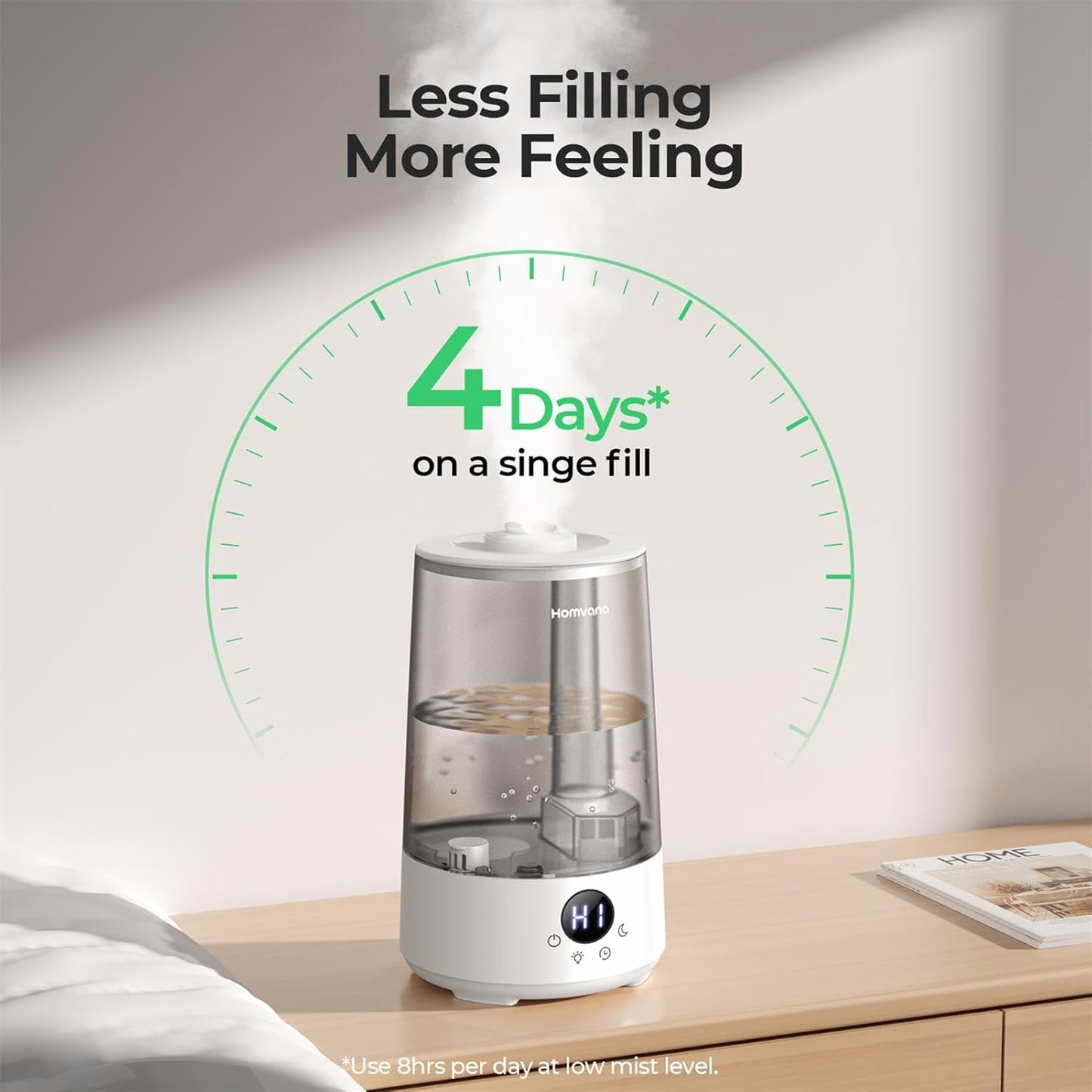 Homvana Humidifier for Bedroom, 3.6L Cool Mist for Large Room, 360° Rotatable 34H Last, Night Light Auto Mode, Quiet 23dB (Silent Spray) Humidifiers for Baby, Essential Oil Diffuser, Plants, Nursery