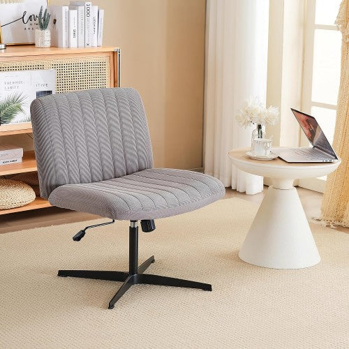 Criss Cross Office Chair, Wide Armless Adjustable Swivel Chair, Velvet Upholstery, Stationary Base, No Wheels, Ideal for Home or Office (Grey)