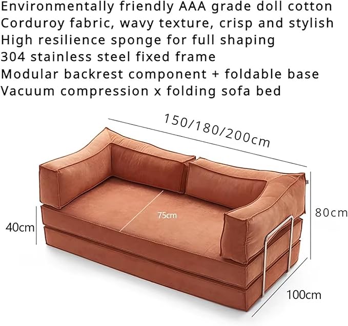 Teddy Sofa Bed Sleeper Chair, Foldable Three Person Fabric Sofa Bed, high Rebound Density Sponge Sofa for Living Room, 150cm