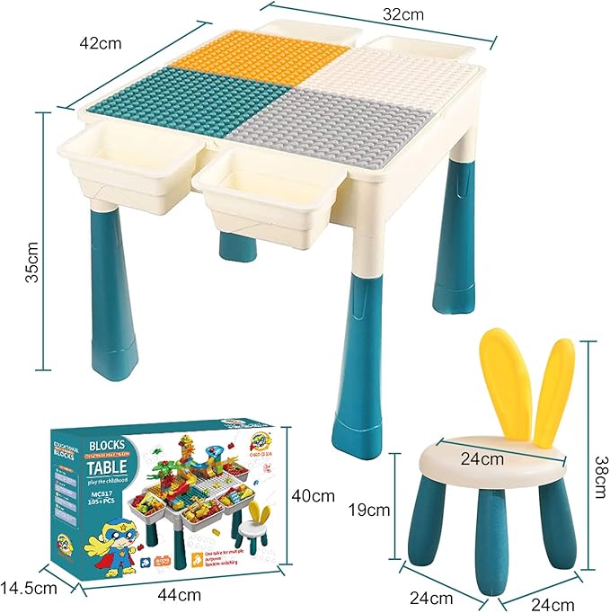 6-in-1 Kids Activity Table Set, Adjustable Legs, Storage Box, 105pcs Marble Run Blocks, Water & Sand Sensory Play Table with Chair