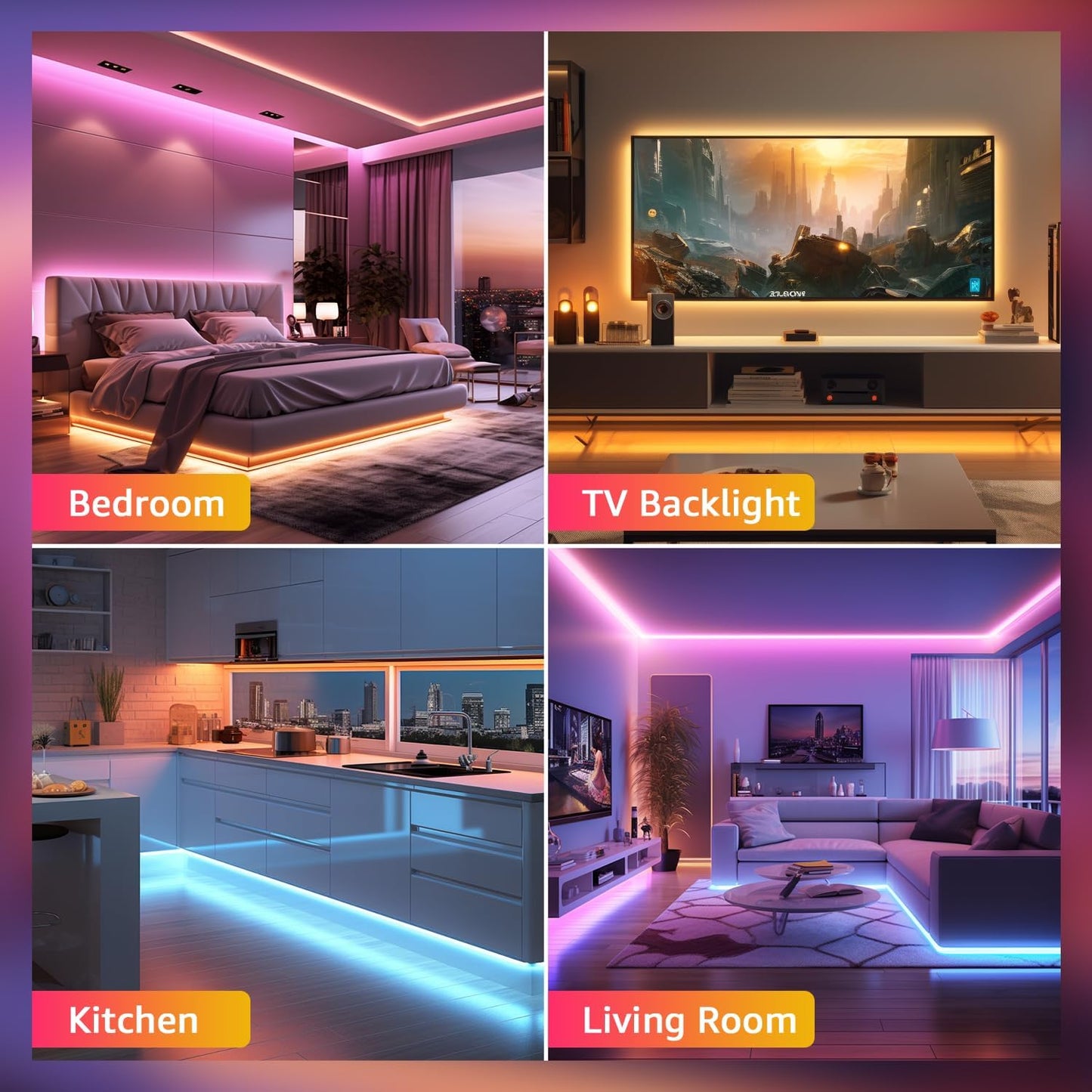 LE Smart LED Light Strip Support for 2.4Ghz Wifi, APP Control 32.8ft light strips Sync with Music, 5050 LED Lights Strip with Color Changing for Bedroom, Kitchen, TV, Home and Party