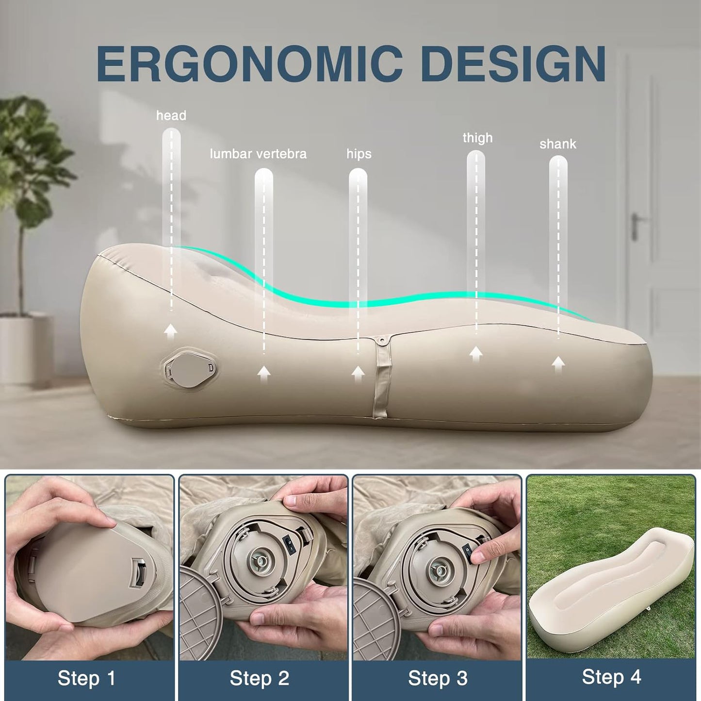 EnjoySpace Automatic Inflatable Lounger, Inflatable Blow Up Sofa Bed with Air Pump for Camping, Hiking, Traveling, Holiday, Suitable for Children, Adults, and Family