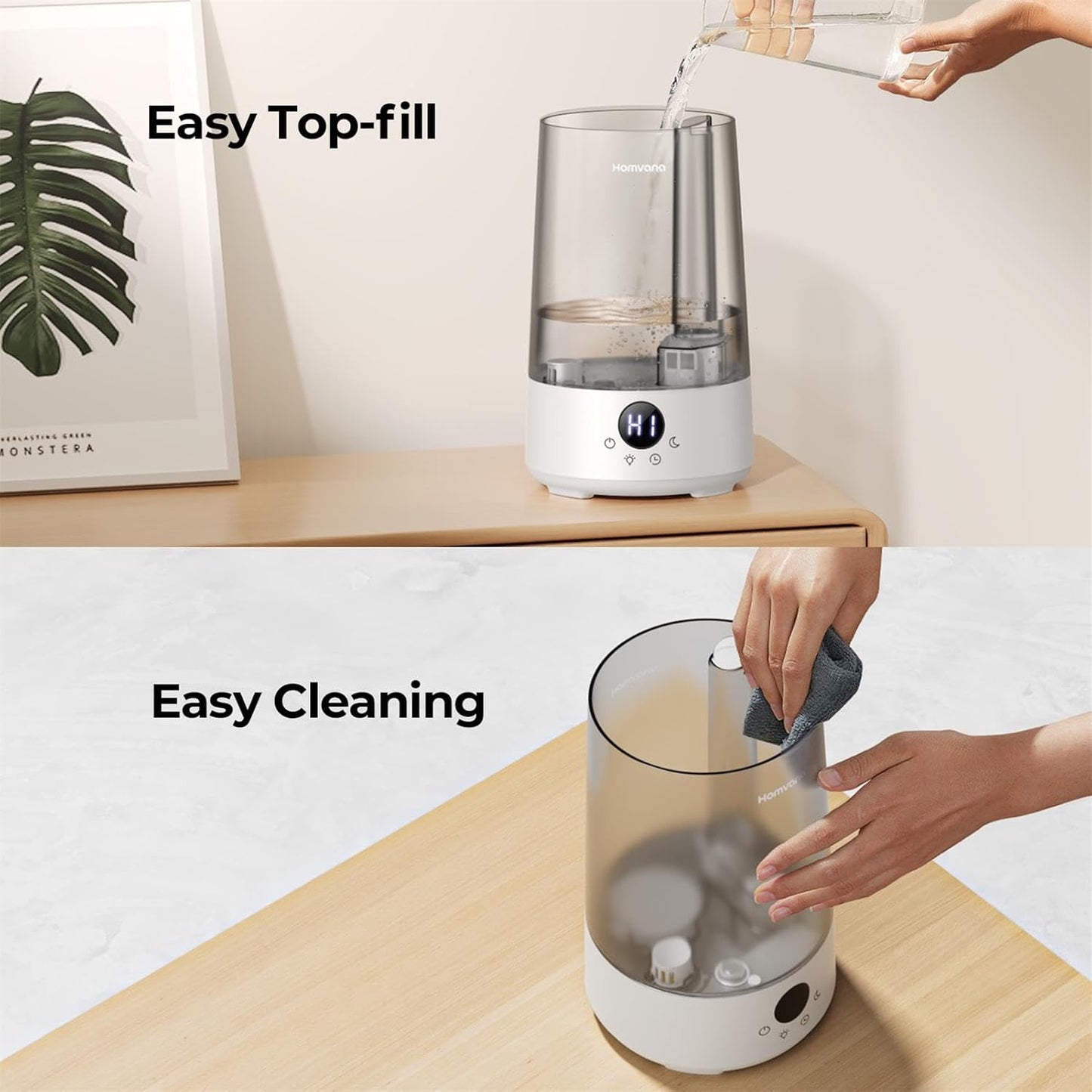 Homvana Humidifier for Bedroom, 3.6L Cool Mist for Large Room, 360° Rotatable 34H Last, Night Light Auto Mode, Quiet 23dB (Silent Spray) Humidifiers for Baby, Essential Oil Diffuser, Plants, Nursery
