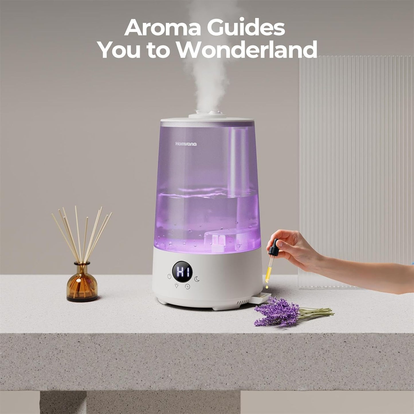 Homvana Humidifier for Bedroom, 3.6L Cool Mist for Large Room, 360° Rotatable 34H Last, Night Light Auto Mode, Quiet 23dB (Silent Spray) Humidifiers for Baby, Essential Oil Diffuser, Plants, Nursery