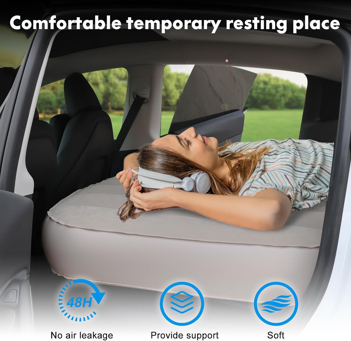 Customized Self-Inflating Mattress for Tesla Model Y (2021–2025), Comfortable Car Sleeping Pad with Cordless Rechargeable Air Pump, Portable Camping Mattress with Storage Bag