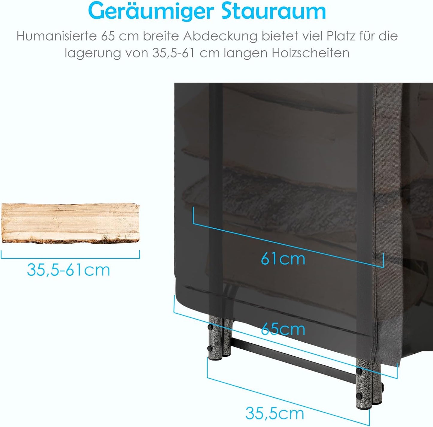Firewood Rack with Waterproof Cover, 122.5 x 35.5 x 122.5 cm,Firewood Stand for Outdoor Use