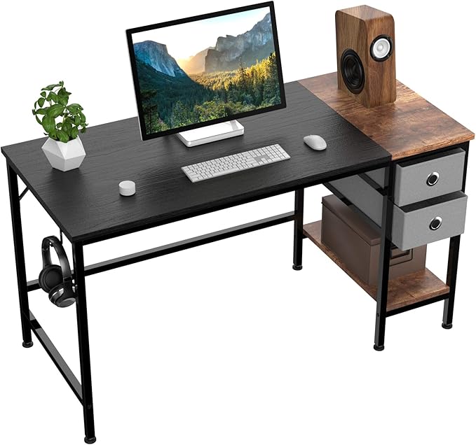 40-Inch Office Desk with Two Fabric Drawers – Computer Writing Table for Bedroom, Home Office, Student Study, or Dorm Room