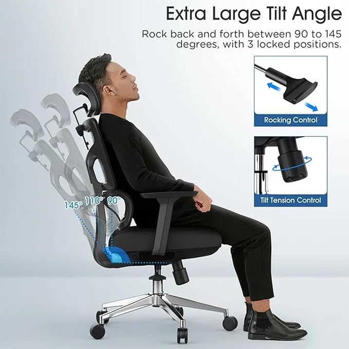 Ergonomic Office Chair, Height Adjustable Desk Chair and Gaming Chair with Lift Function, Lumbar Support for Home, Office (Black)