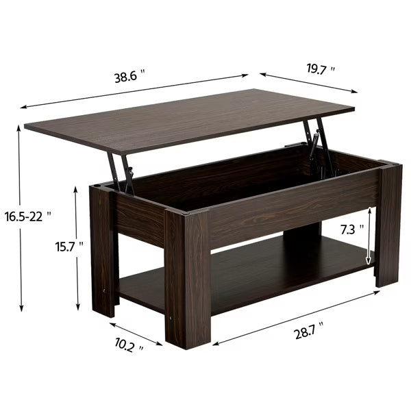 Wooden Lift Top Coffee Tables for Living Room, Rising Tabletop Wood Dining Center Tables, with Large Hidden Compartments and Storage Shelf for Home Balcony Tea Room(Espresso)