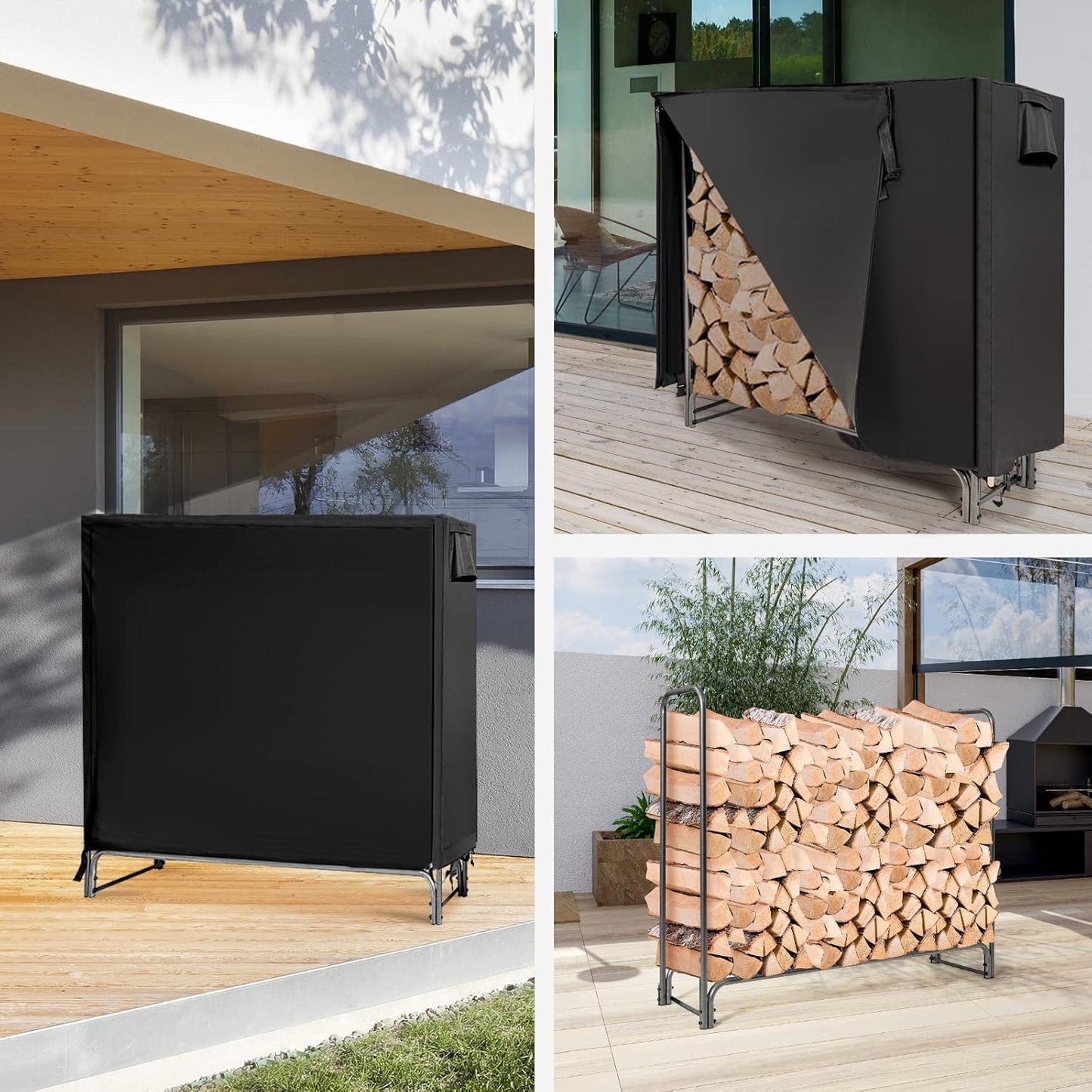 Firewood Rack with Waterproof Cover, 122.5 x 35.5 x 122.5 cm,Firewood Stand for Outdoor Use