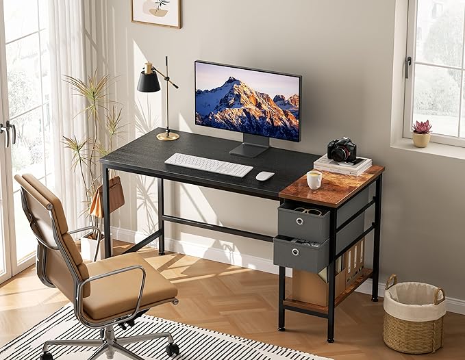 40-Inch Office Desk with Two Fabric Drawers – Computer Writing Table for Bedroom, Home Office, Student Study, or Dorm Room