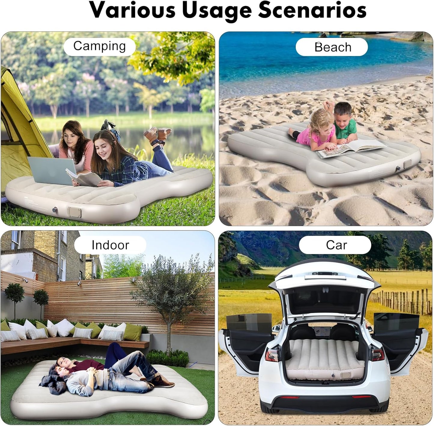 Customized Self-Inflating Mattress for Tesla Model Y (2021–2025), Comfortable Car Sleeping Pad with Cordless Rechargeable Air Pump, Portable Camping Mattress with Storage Bag