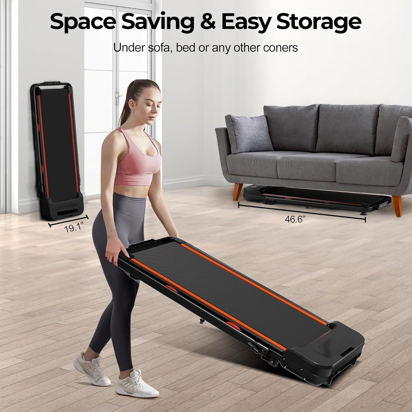 Walking Pad with Incline, Under Desk Treadmill for Home Office, Walking Pad with Handle Bar, 3 in 1 Folding Treadmill with LED Display Wristband Remote Control, 2.5 HP, 300 lbs Capacity