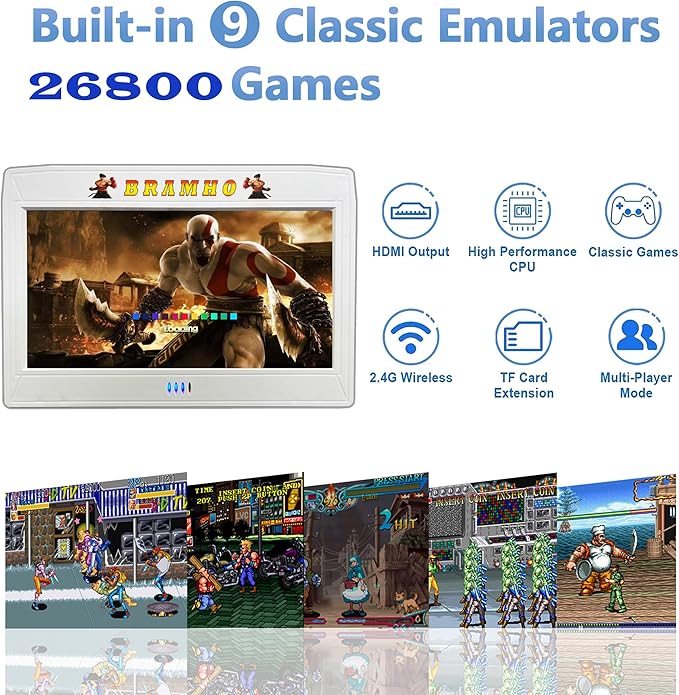 Pandora Box 26800 in 1 Game Console, Portable Retro Arcade Game Console with 10inch 1280 x 720P Display, For 1 to 4 players