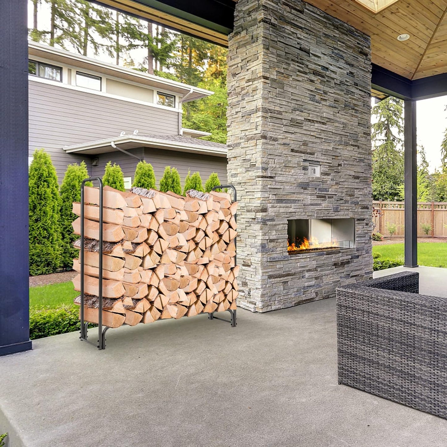 Firewood Rack with Waterproof Cover, 122.5 x 35.5 x 122.5 cm,Firewood Stand for Outdoor Use