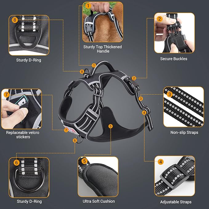 Adjustable Pet Vest with Front/Back Leash Clips, Reflective Soft Padded Dog Harness Size Large, Easy Control Handle for Walking