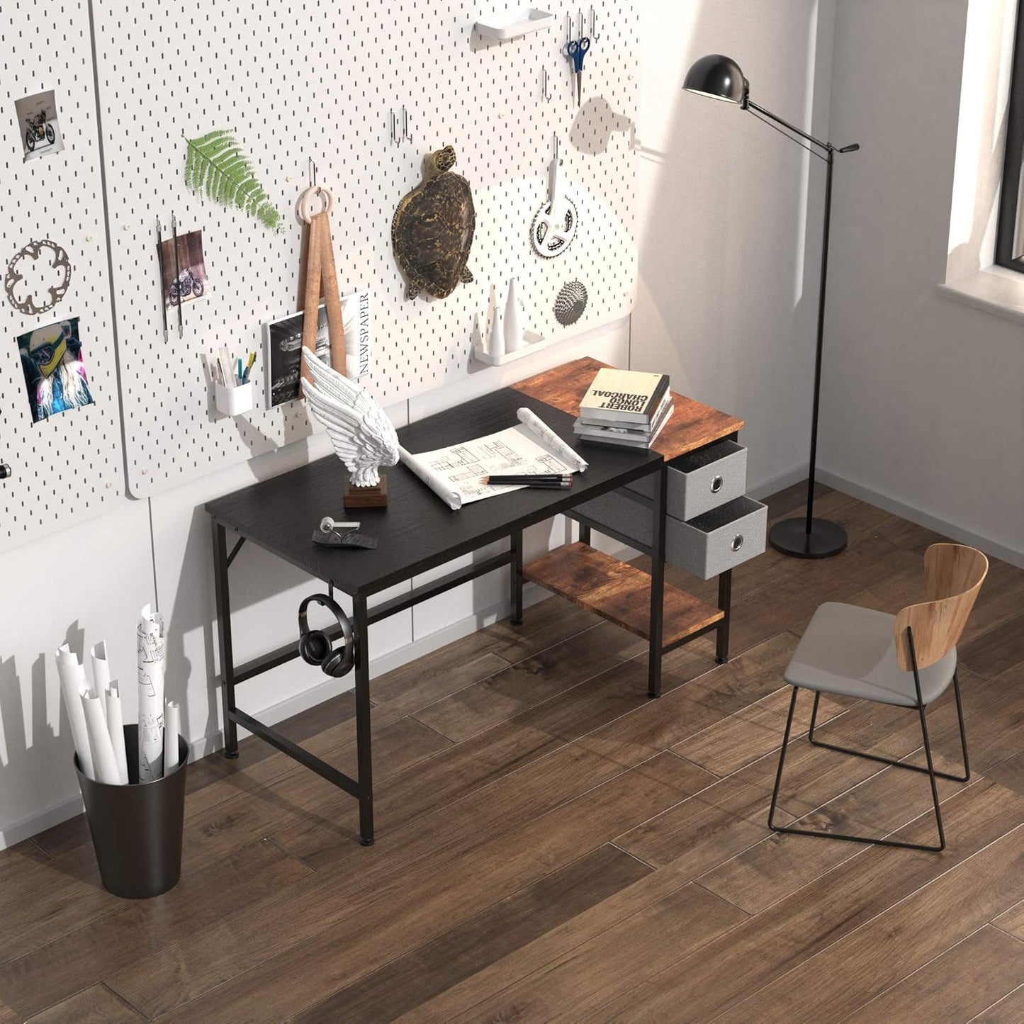 40-Inch Office Desk with Two Fabric Drawers – Computer Writing Table for Bedroom, Home Office, Student Study, or Dorm Room