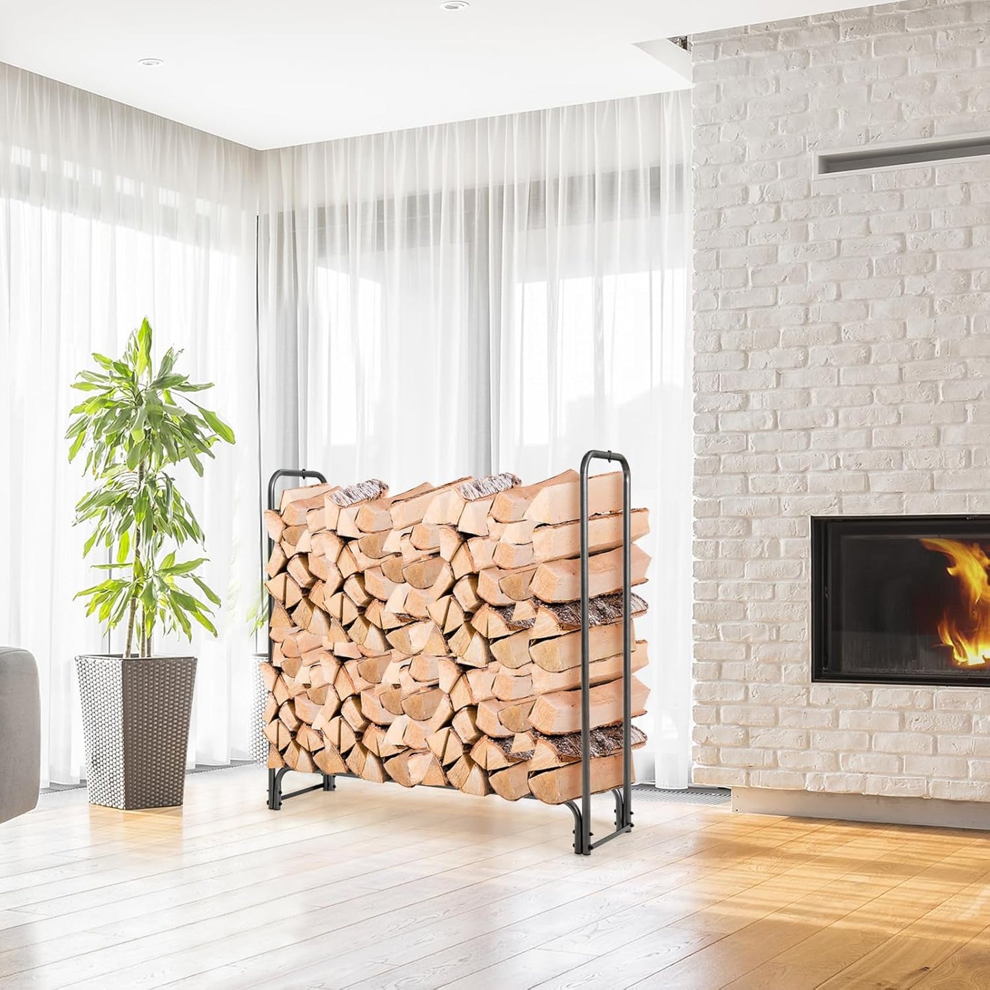 Firewood Rack with Waterproof Cover, 122.5 x 35.5 x 122.5 cm,Firewood Stand for Outdoor Use