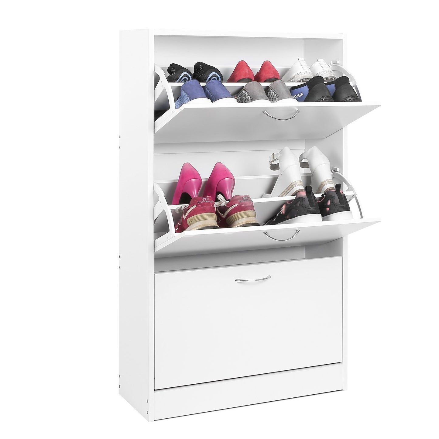 Wooden Flip Down Shoe Rack Organizer, Modern Shoe Storage, 3 Tier 18 Pair