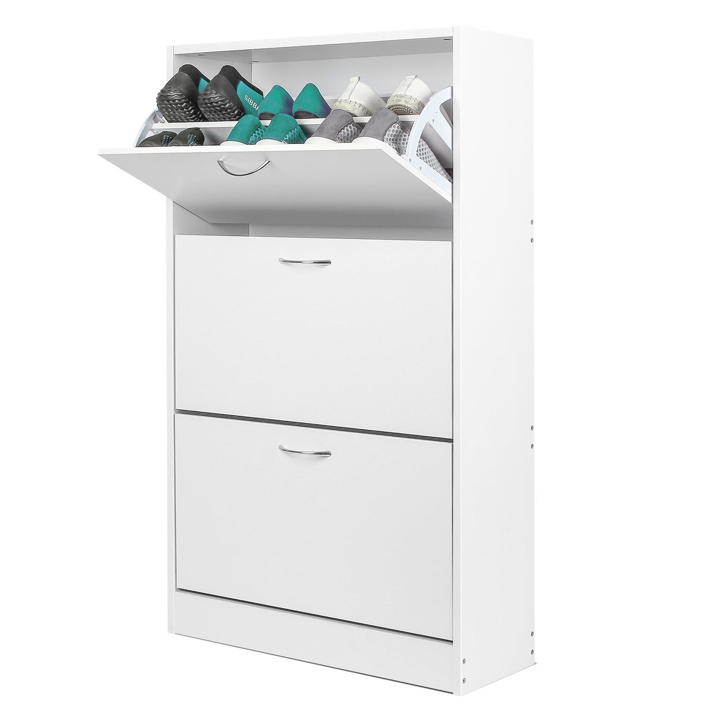 Wooden Flip Down Shoe Rack Organizer, Modern Shoe Storage, 3 Tier 18 Pair
