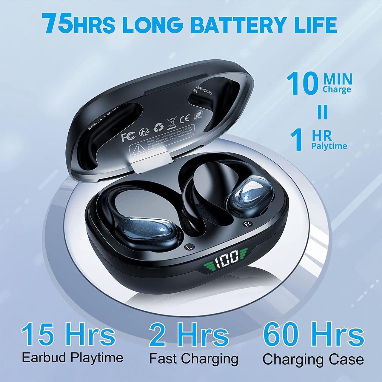 True Wireless Earbuds,Bluetooth In-Ear Headphones with Built-in Mic, 75 Hours Playtime, Digital Display, CVC 8.0 Noise Cancellation, and IPX7 Waterproof Rating, Perfect for Workouts, Running, and Outdoor Use