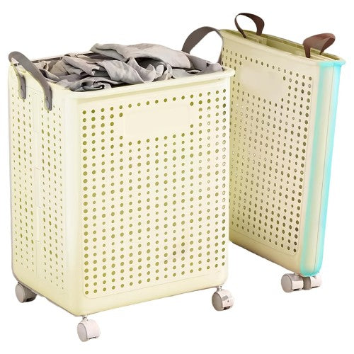 Laundry Basket With Wheels, Foldable Laundry Hamper, Plastic Clothes Hamper For Bedroom, Narrow Slim Laundry Sorter With Handle, Blanket Storage For Laundry Room