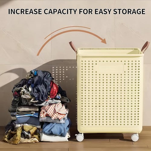 Laundry Basket With Wheels, Foldable Laundry Hamper, Plastic Clothes Hamper For Bedroom, Narrow Slim Laundry Sorter With Handle, Blanket Storage For Laundry Room