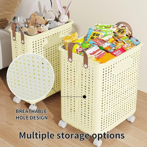 Laundry Basket With Wheels, Foldable Laundry Hamper, Plastic Clothes Hamper For Bedroom, Narrow Slim Laundry Sorter With Handle, Blanket Storage For Laundry Room
