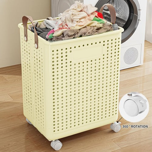 Laundry Basket With Wheels, Foldable Laundry Hamper, Plastic Clothes Hamper For Bedroom, Narrow Slim Laundry Sorter With Handle, Blanket Storage For Laundry Room