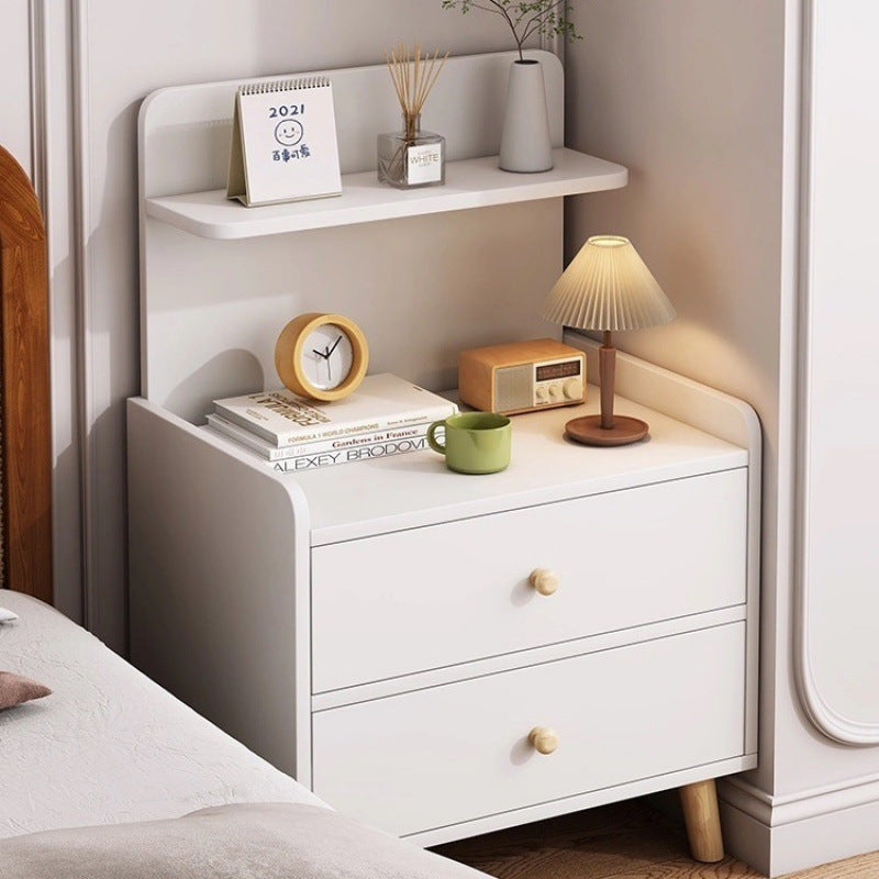 2-Drawer Mini Modern Nordic Style Bedside Table with Shelf, Wooden Nightstand, 70cm Height, for Home, Bedroom, Living Room and Office (White)