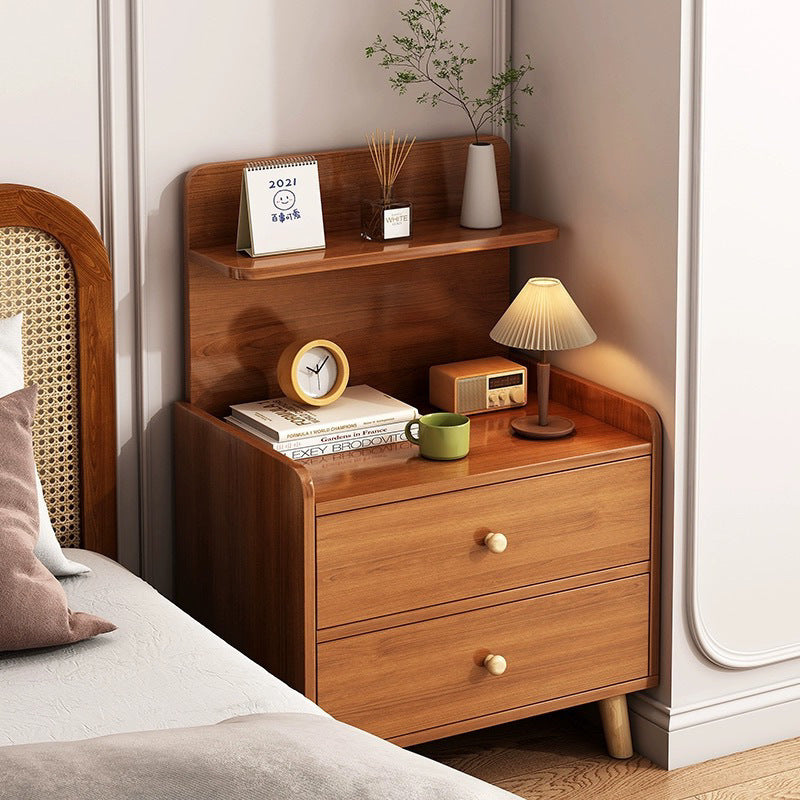 2-Drawer Mini Modern Nordic Style Bedside Table with Shelf, Wooden Nightstand, 70cm Height, for Home, Bedroom, Living Room and Office (Brown)