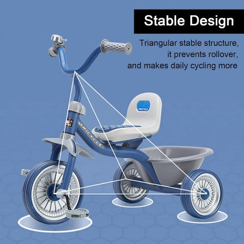 Kids Trike Tricycle with Silent Wheels, Learning Balance Tricycle with Adjustable Seat, Steel Frame, Storage Bin, For 2 to 6 Year Old